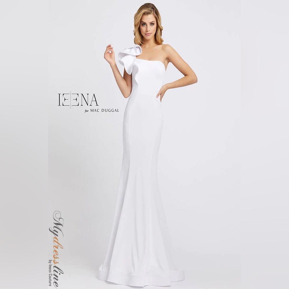 Mac Duggal 67156 One Shoulder Ruffled Mermaid Dress White